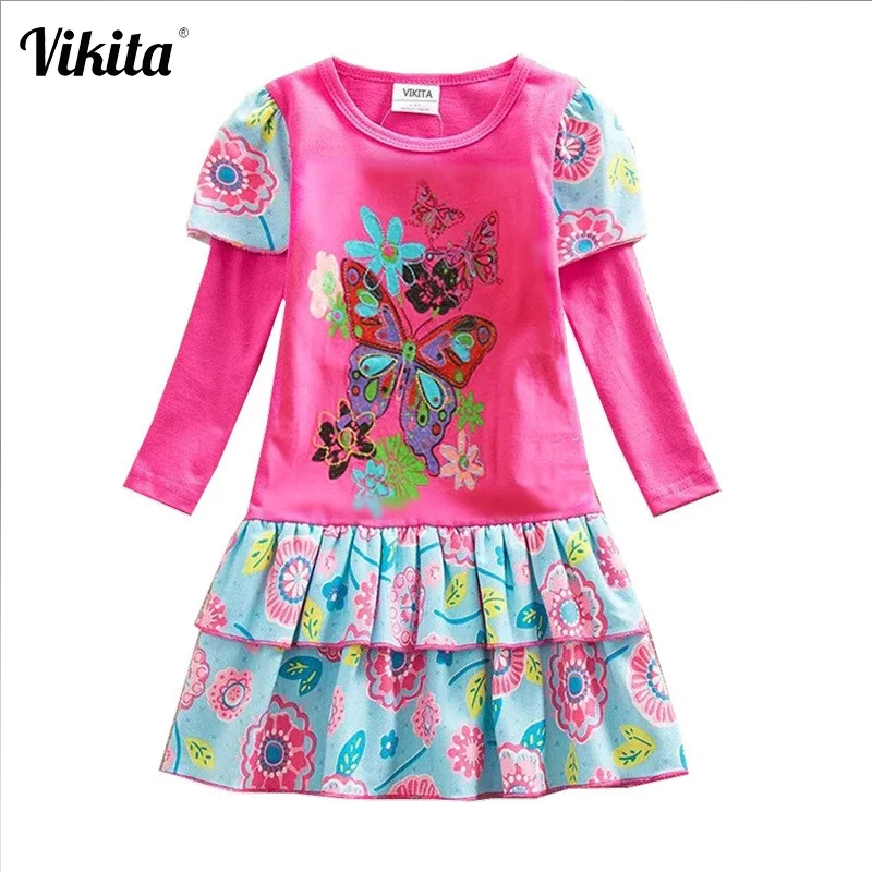 

VIKITA Kids Dress 2018 Flower Print Baby Girls Roupa Infantil Girls Patchwork Dresses Children Clothes Girls Casual Dress L191