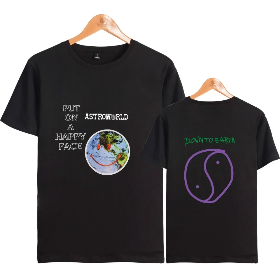 

UplzCoo Astroworld Hip Hop T shirt Short Men Women Streetwear T-shirt Printed PUT ON A HAPPY FACE T-Shirt JA096