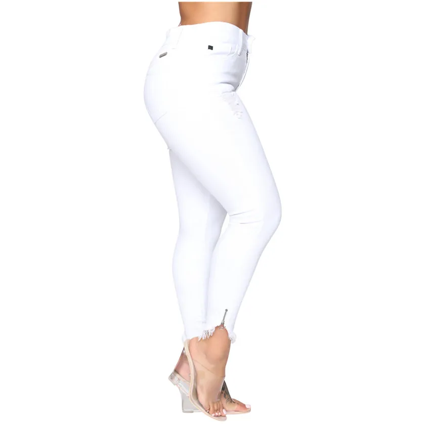 Tsuretobe повседневные белые рваные джинсы женские облегающие джинсовые брюки-карандаш с высокой талией женские модные брюки женские одноцветные