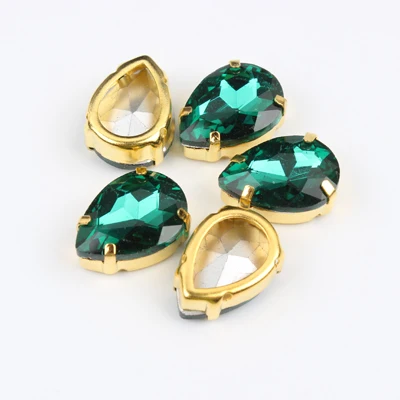 7X10 мм, 100 шт, блестящие капли воды, Пришивные золотые стразы для украшения одежды - Цвет: Emerald