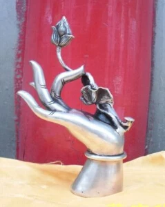 

Tibet Buddhism exquisite bronze coated silver buddha hand lotus statue 21 cm