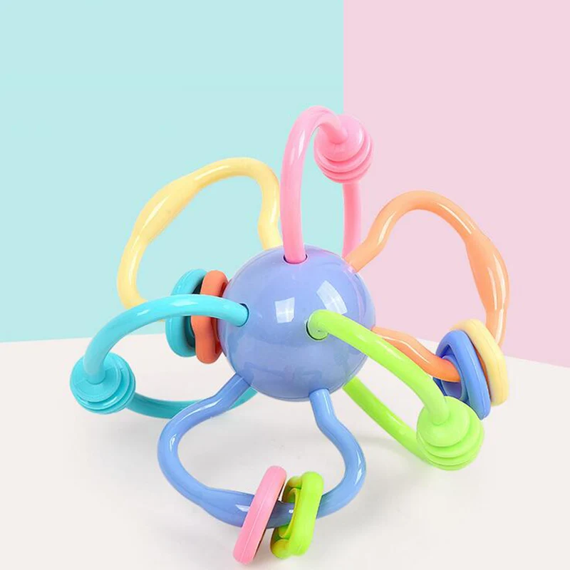 Newborn Baby Rattles Toy Soft Plastic TPU Hand Bells with Teether