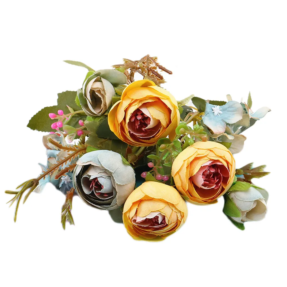 1 букет винтажная чайная роза из искусственного шелка Цветы маленький букет Флорес домашние вечерние свадебные украшения Прямая поставка 313W