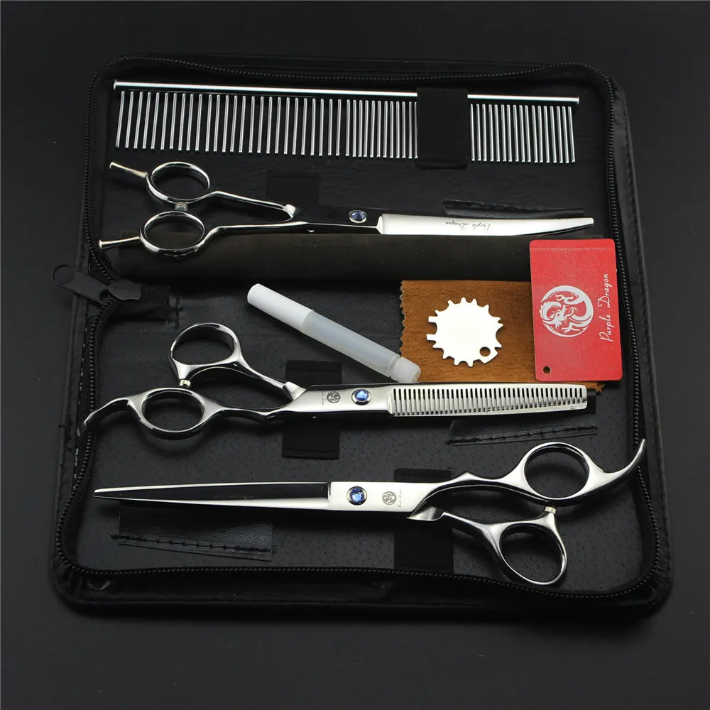 

7 inch Pet Scissors High Quality Straight Curved Thinning Shears Professional Dog Grooming Scissors Hair Cutting Shears Silver