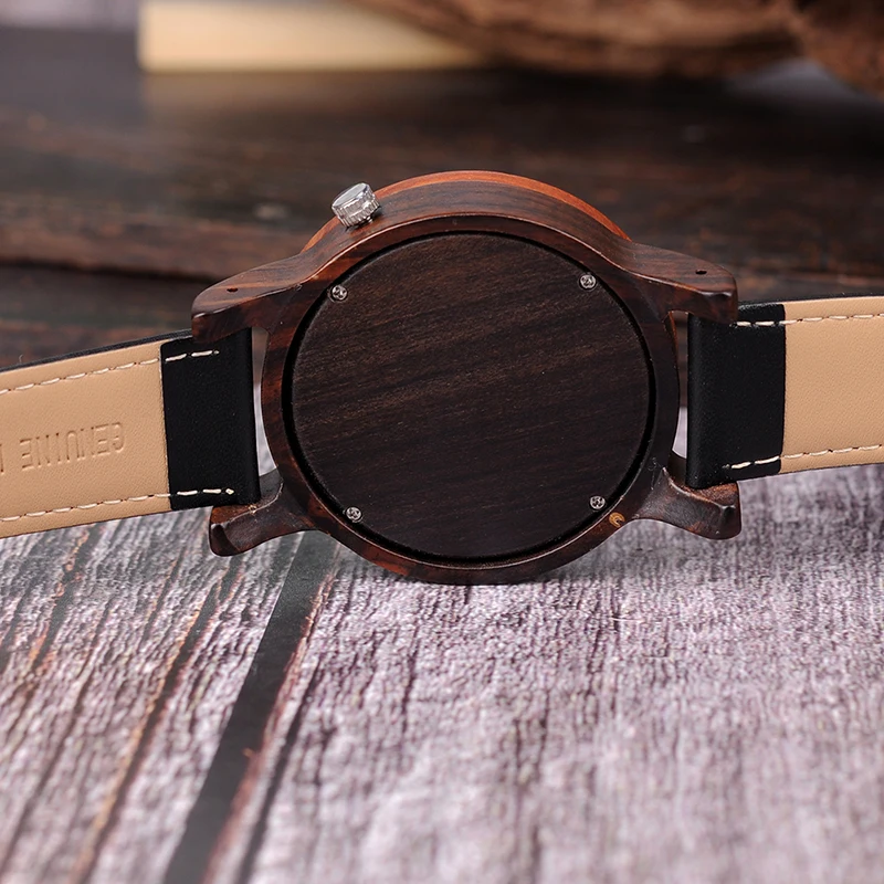 BOBO BIRD Two Tone Wooden Watches for Men Oversize Style Leather Quartz Watch in Wooden Gift Box