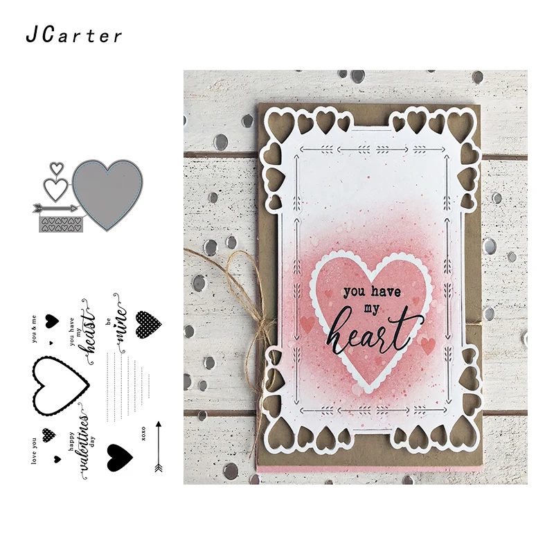 

JCarter Large Heart Arrow Letters Metal Cutting Dies or Clear Stamps for Scrapbooking DIY Embossing Folder Paper Maker Template