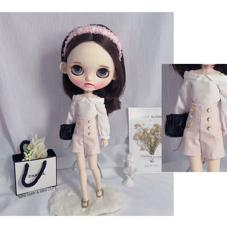 

2019 new 2pcs/set 1/6 fashion blyth doll clothes Accessories T-shirt + white shorts for azone licca blyth doll accessories