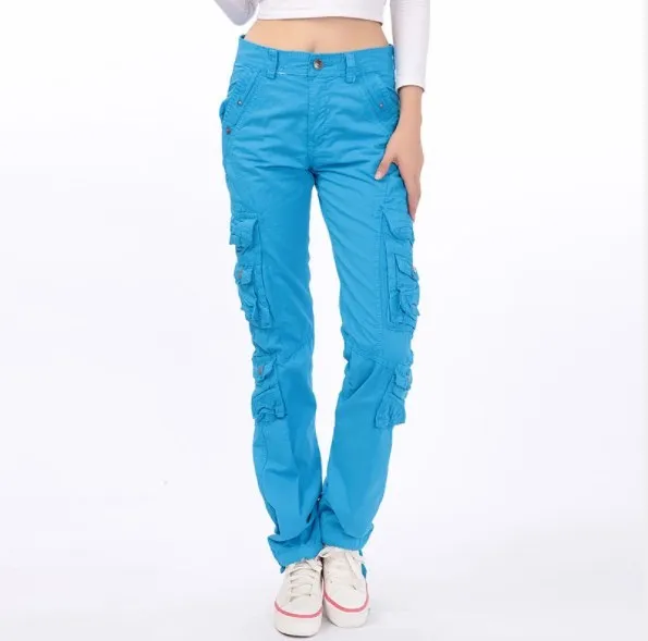 

Womens Loose Cargo Pants with Many Pockets Women Streetwear Cotton Trousers Casual Sweatpants Khaki Blue Black Red Army Green