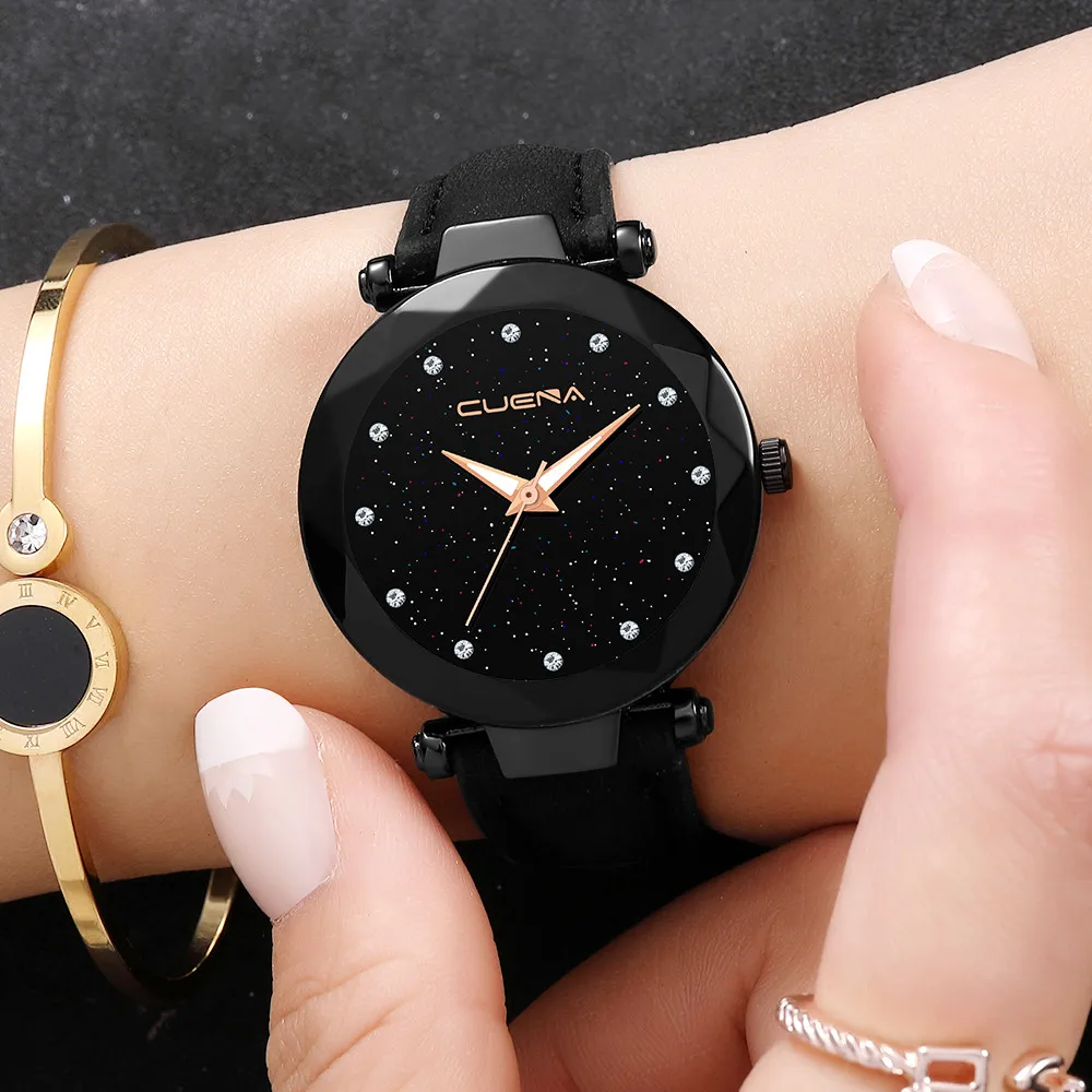 

CUENA Women Wrist Watches Leather Band CUENA Analog Quartz Diamond lady watch minimalistic watch female relogio feminino