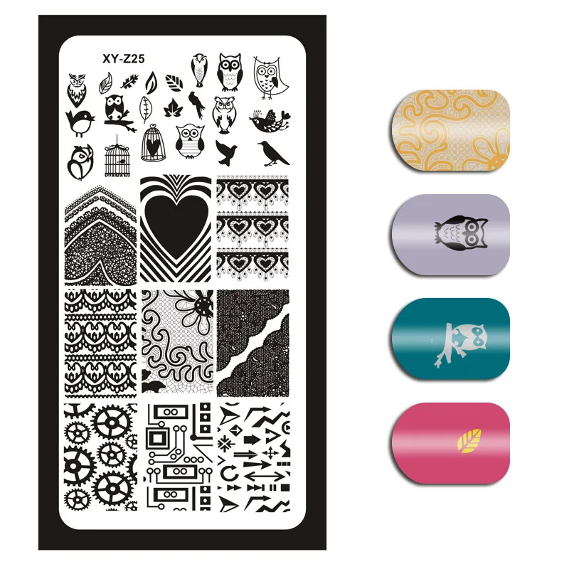 1Pc 6x12cm Nail Stamping Plates Flowers/Heart/ Pattern/English Letters DIY Hot Designs Stamp Template Nail Polish Stencils XY18 - Цвет: 25