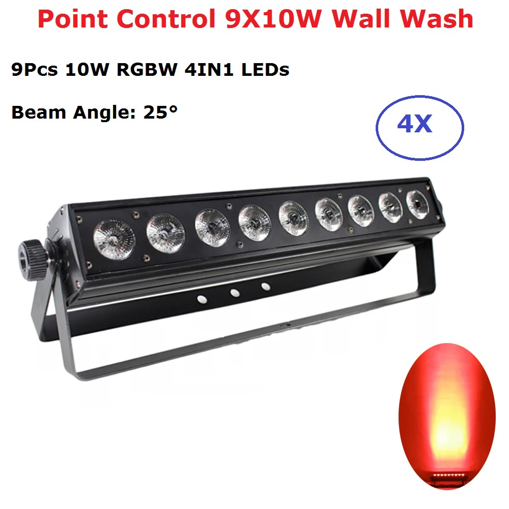 4Pcs/Lot 9X10W LED RGBW 4IN1 Wall Wash Light Point Control DMX512 Led Bar Wash Stage Light Music DJ Disco Party Wedding luces Dj