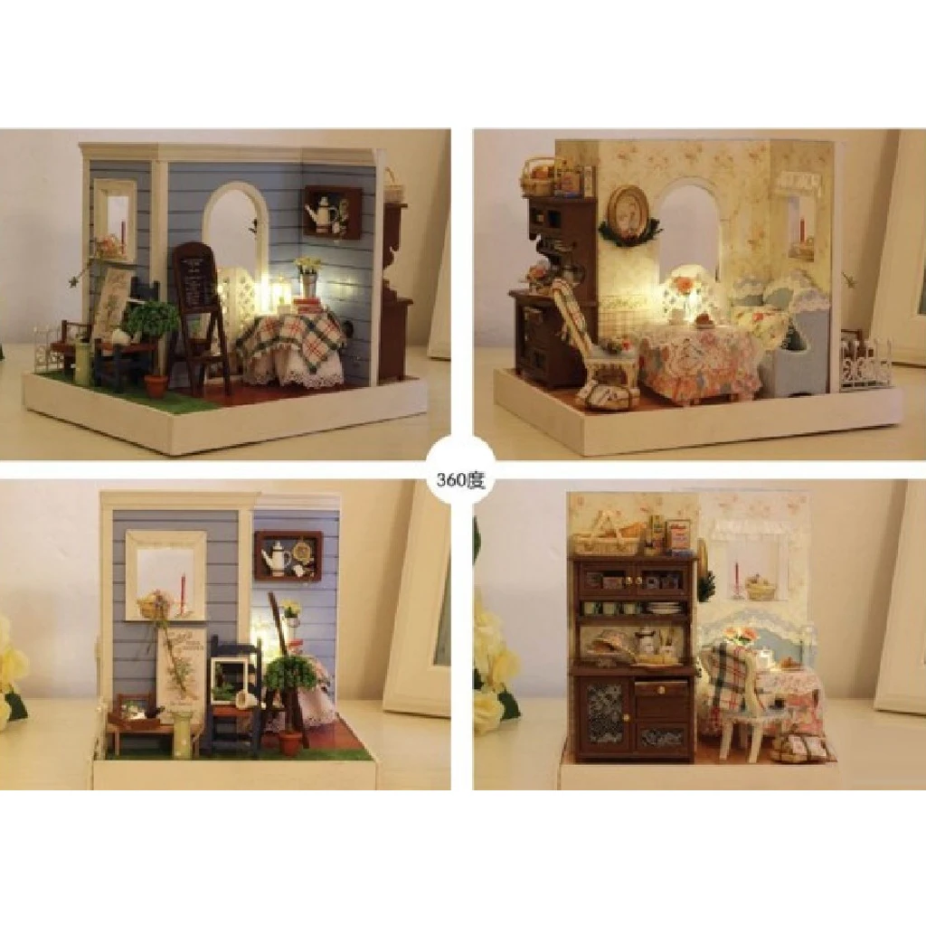 1/24 DIY Handcraft Miniature Project Sweet Wooden Two-Sided Doll House Baking House hand  toy for Kids Birthday Gift