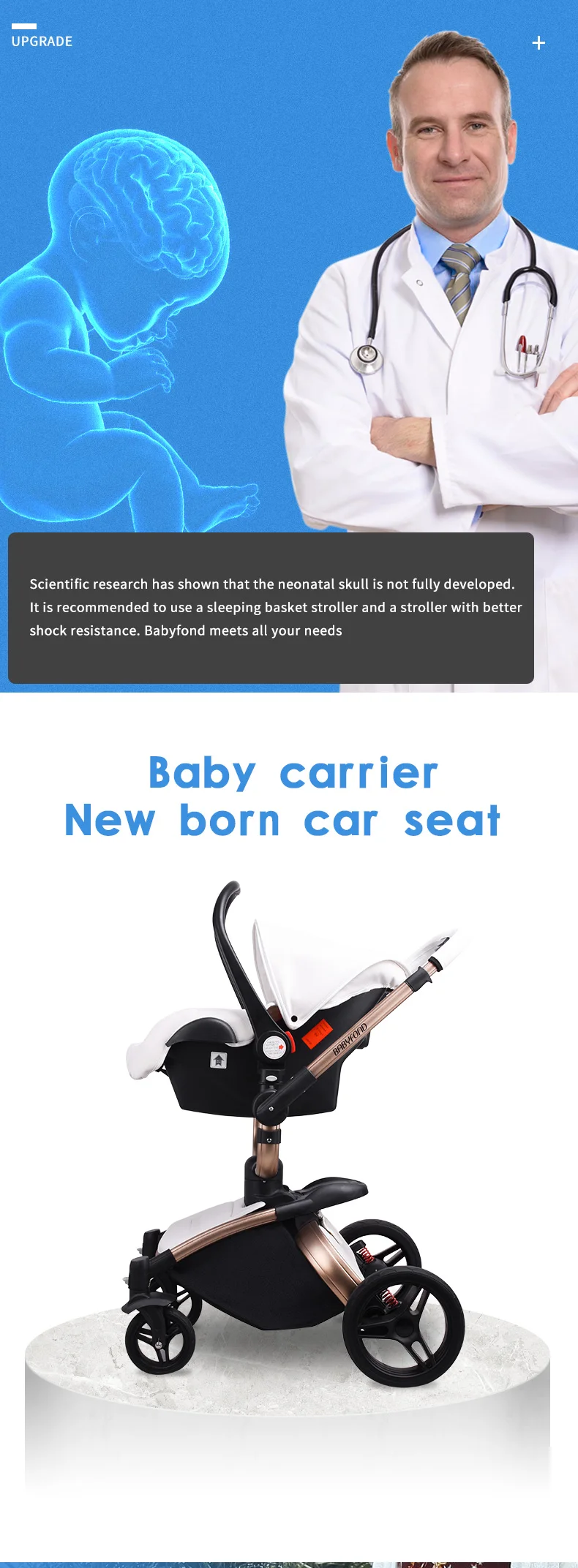 Babyfond luxury PU leather high landscape cart can sit reclining multi-color optional aluminum frame baby stroller, HK is Free