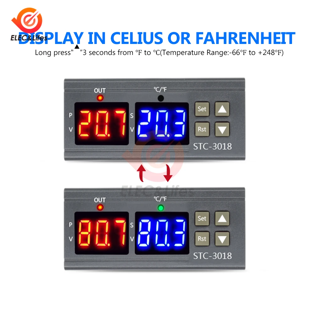 AC 110V 220V 12V 24V DC Цифровой термостат терморегулятор STC 3018 регулятор температуры
