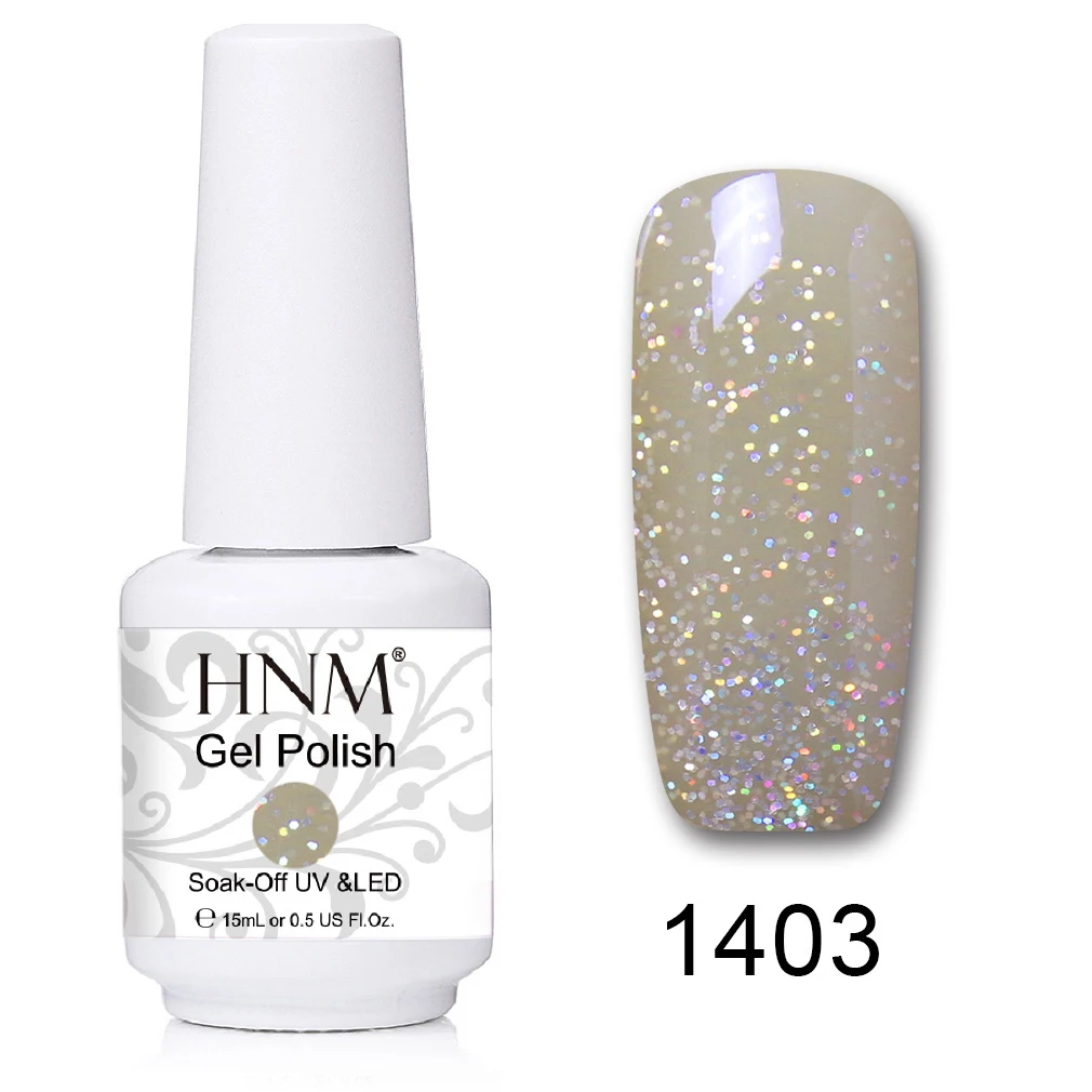 HNM 241 Colors 15ml Pure Glitter UV Gel Nail Polish Soak Off Primer LED Lamp GelLak Hybrid Varnish For Nails Art Enamel Lacquer - Цвет: 1403