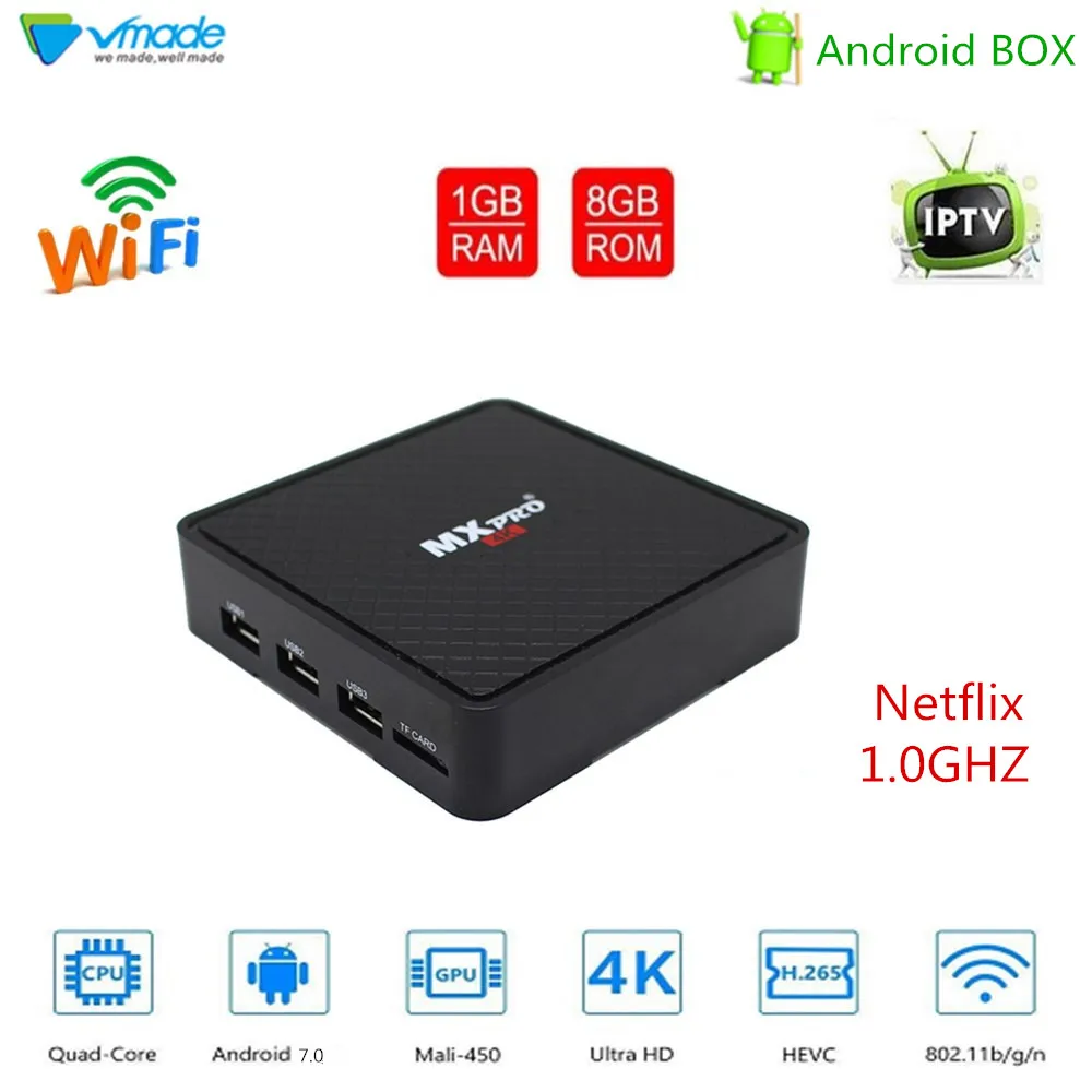 

Vmade Andorid 7.0 Allwinner H3 Quad Core UHD 4K H.265 Mini TV Box 1g/8g Support WIFI Netflix IPTV Smart Media Player Set Top Box