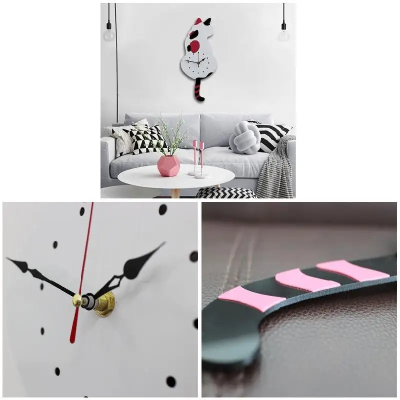 Reloj de pared creativo lindo Blanco/negro con cola de gato para Relojes de pared decorativos para el hogar 2017ing Reloj de pared creativo lindo Blanco/negro con cola de gato para Relojes de pared decorativos para el hogar 2017ing