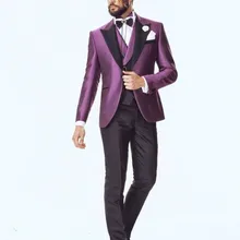 Последние конструкции пальто брюки фиолетовый атлас итальянский мужской костюм Slim Fit 3 предмета смокинг на заказ Блейзер жениха костюмы для выпускного TERNO masculino V5