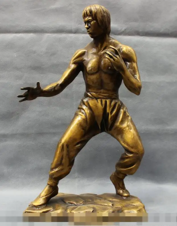 

S7162 16" Chinese Bronze Copper WuShu Kung Fu Li siu Loong Xiao Long Bruce Lee Statue D0317