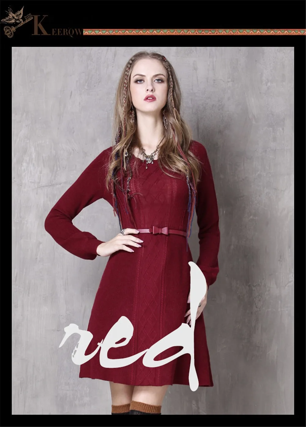 Vintage Elegant Women Winter Dress Tunic Cotton&Wool O-neck Dress Warm Dresses Solid Vestidos Femininos Vintage Skinny Dresses (1)