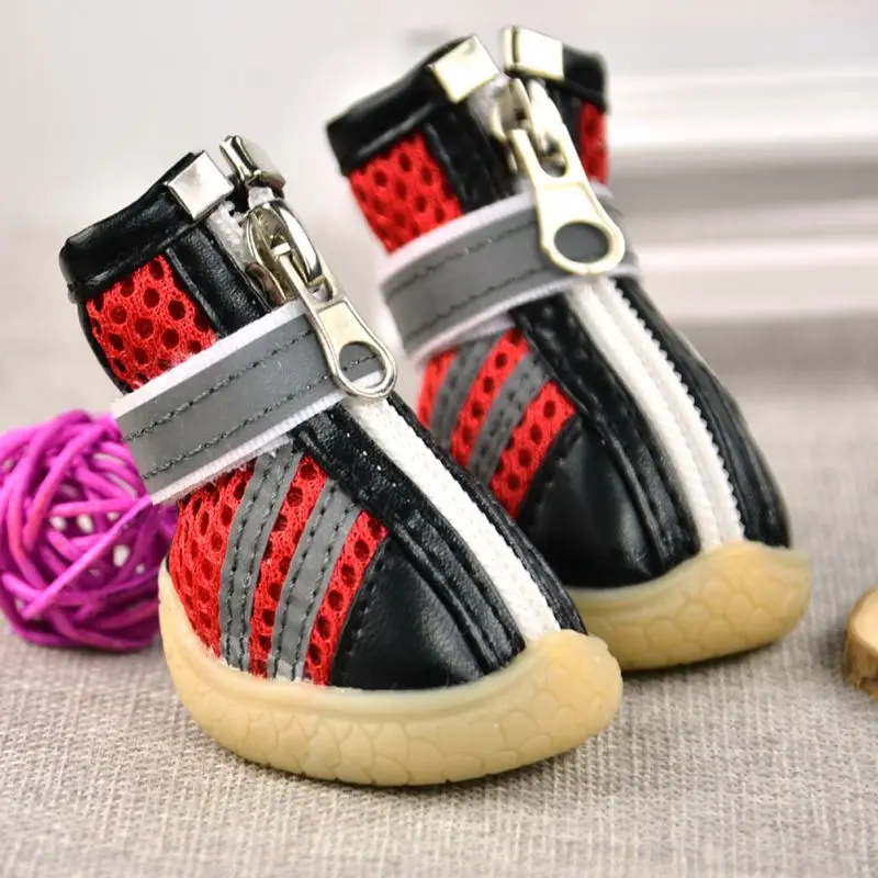 2018 New Suede Pet Shoes Zipper Mesh Paw Print Cotton