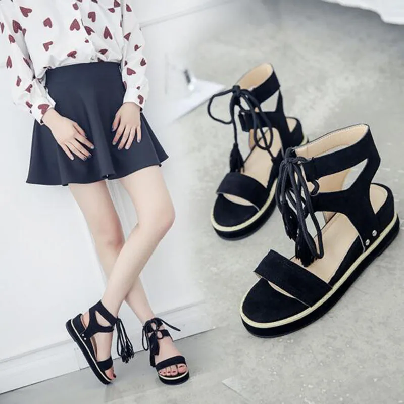 

Women Ladies Summer Thicken Bottom Platform Soft Sandals Shoes,Open Toe Ankle Strap Cross-tied Gladiator Style Sandals Shoe
