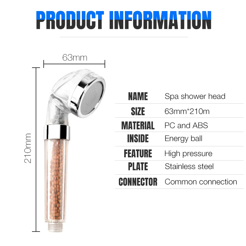 Новая насадка для душа из нержавеющей стали высокого давления, повышающая экономию воды, отрицательный ионный фильтр для заварки чая, бусины, аксессуары для ванной комнаты - Цвет: Белый