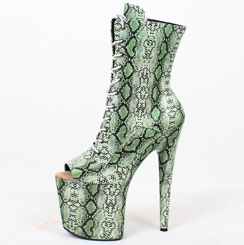Green Snake Г. Новые ботинки до середины икры пикантные ботинки со змеиным узором сапоги на платформе на высоком каблуке 20 см Женская обувь для ночного клуба для танцев на шесте - Цвет: Green Snake