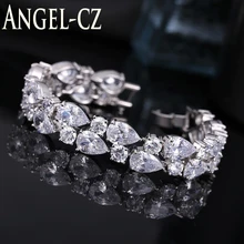 ANGELCZ 7 вариантов цветов Роскошные капли воды циркония Кристалл инкрустация белого золота цвет большие свадебные браслеты для женщин AB065