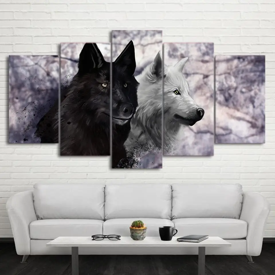 HD Print 5pcs modern home decor Black And White Wolf wall art canvas