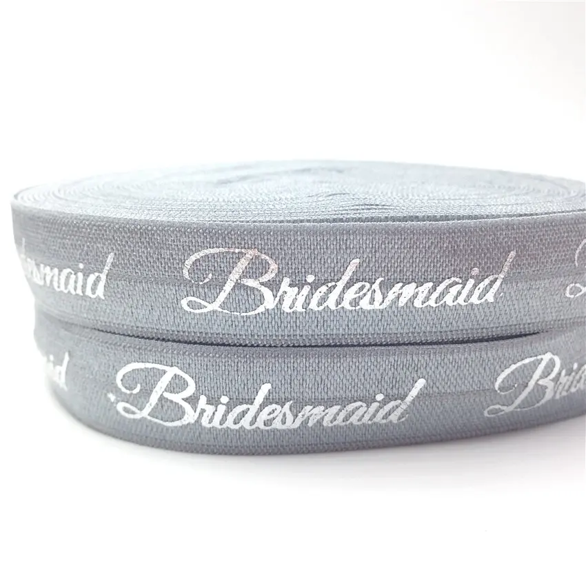 5/8"(5 yards/lot) Gold/Silver Bridesmaid Print Fold Over Elastics FOE Stretch Band Wedding Decor Party accessories