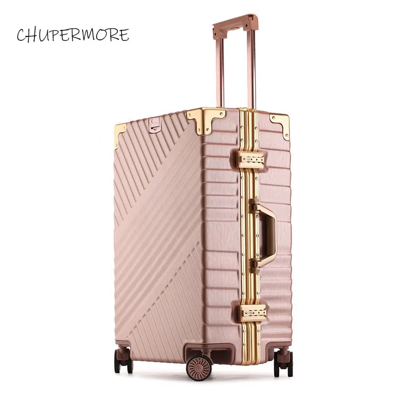 Новая мода, 29 дюймов, высокая емкость, чемодан на колёсиках, Спиннер для мужчин, бизнес чемодан, колеса, пароль,, алюминиевая рама, тележка - Цвет: rose gold
