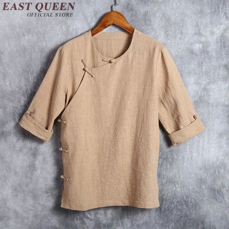 fashion traditional chinese clothing for men short sleeve linen clothes men linen shirt plus size S-4XL NN0553 HQ