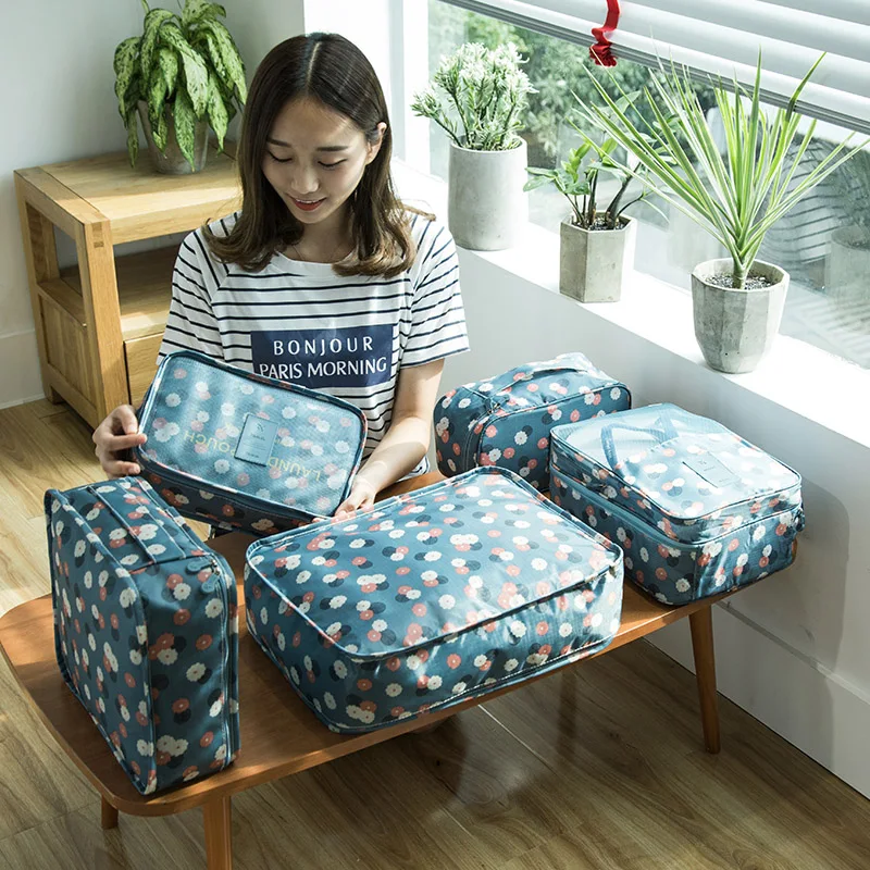 

2019 6pcs/set Men and Women Nylon Luggage Travel Bags Packing Double Zipper Clothe Sorting Organizer Waterproof Polyester Cubes