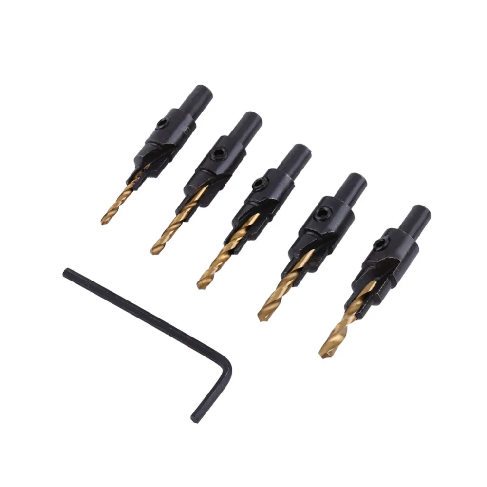 

5pcs HSS Countersink Drill Bit Set with 1/4" Shank Screw #6 #8 #10 #12 #14 Chamfering Woodworking Tools