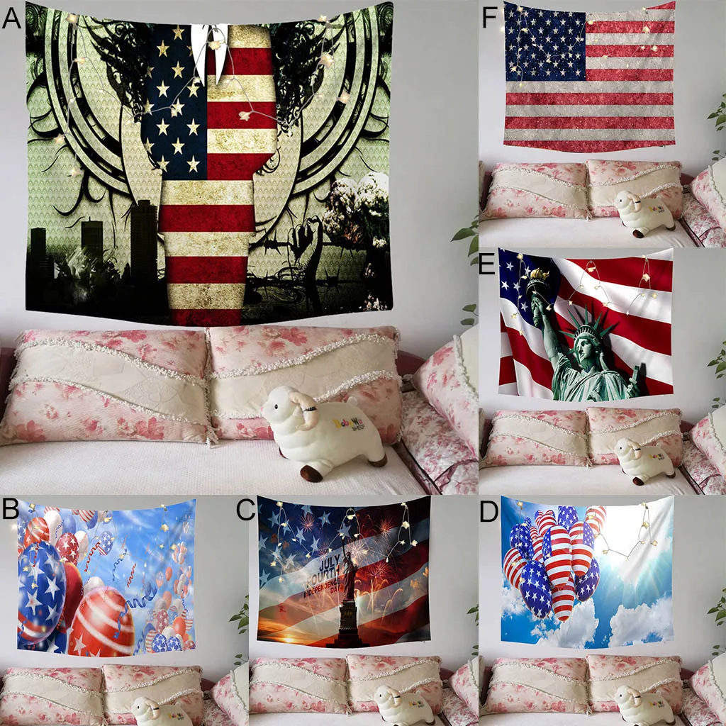 

Independence Day Print Family Tapestry Light String Combination Wall Decor1.5x2m For American Independence Day Decor Tapestrys