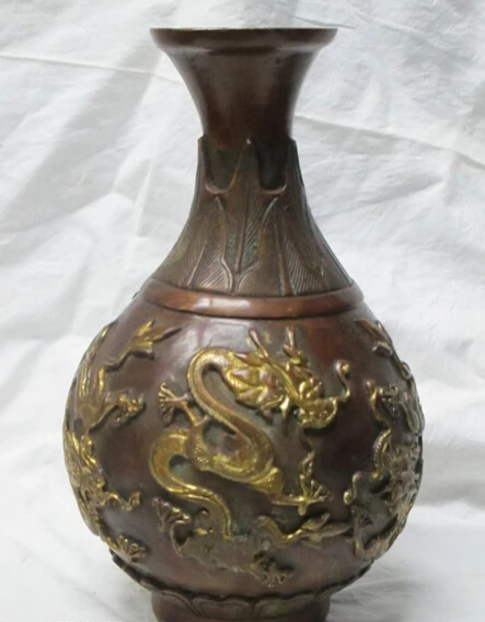

Collectible bronze S2191 10"Sign China Chinese sculpture red bronze statue Five Dragon Vase (B0413)