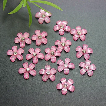 

100pcs 10mm cute dark pink resin flower crystal rhinestone flatback cabochon for DIY phone,nail art decoration