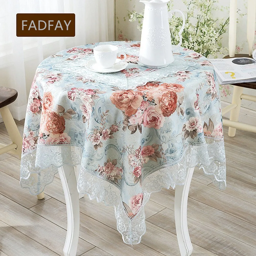 FADFAY European Style Wedding Floral Lace Table Cloth Colorful Rose