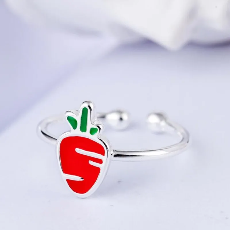 

Creative Fruit New Fashion 925 Sterling Silver Jewelry Personality Cute Vegetable Carrot Exquisite Gift Opening Rings SR85