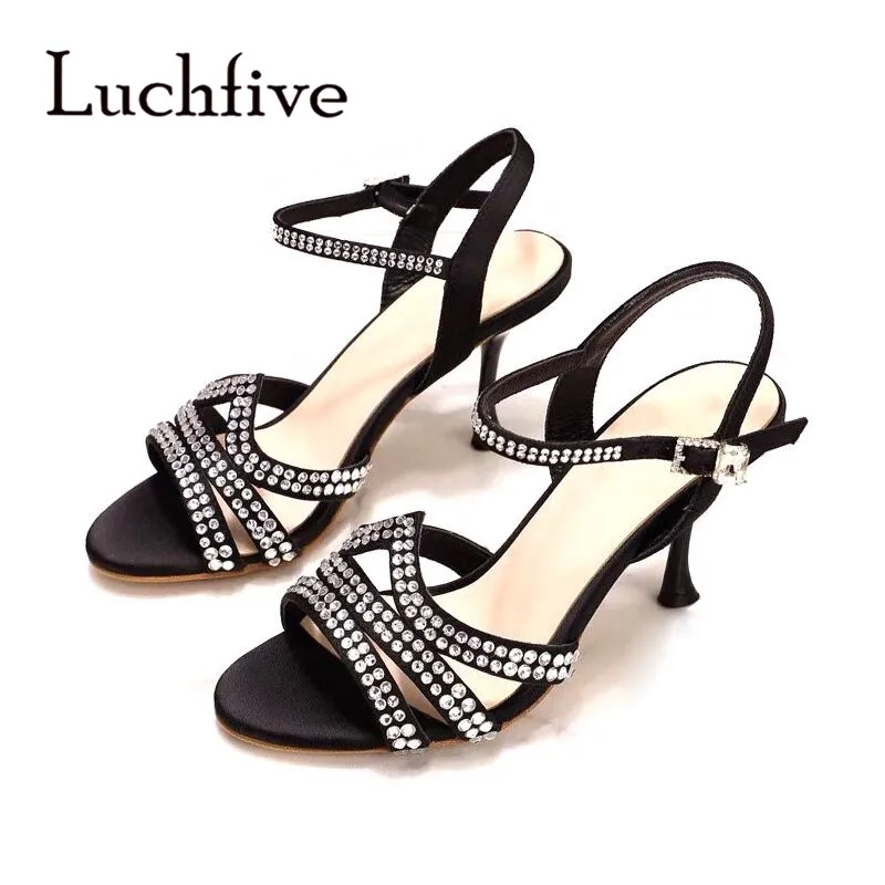 

Luchfive Beading Strap High Heel Sandals Summer Shoes Women Black Formal Party Dress Shoes