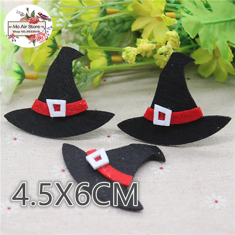 

6x4.5CM Non-woven patches Halloween black wizard hat Felt Appliques for clothes Sewing Supplies diy craft ornament