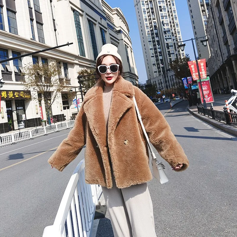 Clearance Leopard Short Fashion Real Lamb Fur Coats Women Casual Thick Warm Natural Sheep Fur Coat Ladies Lapel Shearling Jacket Female 5
