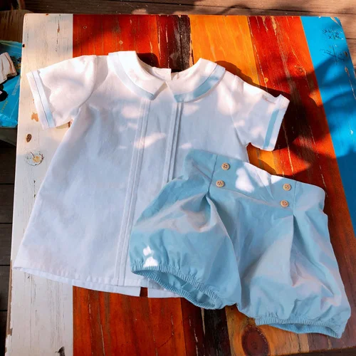 Коллекция года, летние комплекты испанской одежды для мальчиков комплект из двух предметов: рубашка с лацканами+ шорты хлопковая модная одежда высокого качества для маленьких мальчиков - Цвет: Небесно-голубой