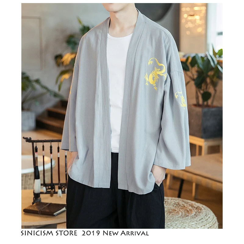 Sinicism مخزن القطن الكتان الصينية نمط جاكيتات الرجال 2019 الصيف عارضة المفتوحة غرزة سترة الرجال التطريز الأزياء الذكور الملابس