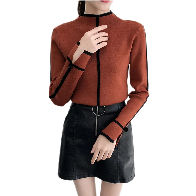 

Spring Ladies Sweater 2019 Solid Color Turtleneck Pullover Autumn Slim Long Sleeves Bottom Sweater Fashion Female Knitwear Lj134