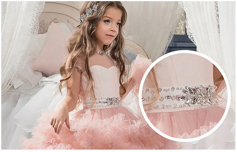 Aibaowedding Fancy Puffy Pink Pageant Dresses for Girls Long Kids Ball Gowns Vestido de Tulle Flower Girl Dresses for Wedding (2)