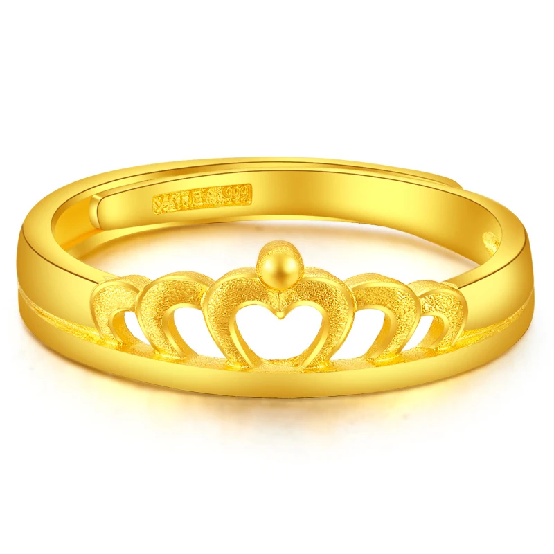 999 Pure 24K Yellow Gold Ring Woman Charming Rose Lucky Ring Best Love Gift
