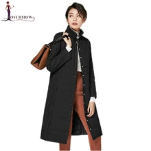 Winter Women down coat 2017 fashion new pure color long Single-breasted Stand collar High-end slim warm female down jacket ll794
