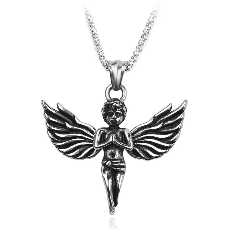 Серебряное модное ожерелье с подвеской в виде крыльев Ангела Купидона милое ожерелье из мультфильма в стиле хип-хоп колье в виде ангела Купидона ювелирные изделия - Окраска металла: XL1587